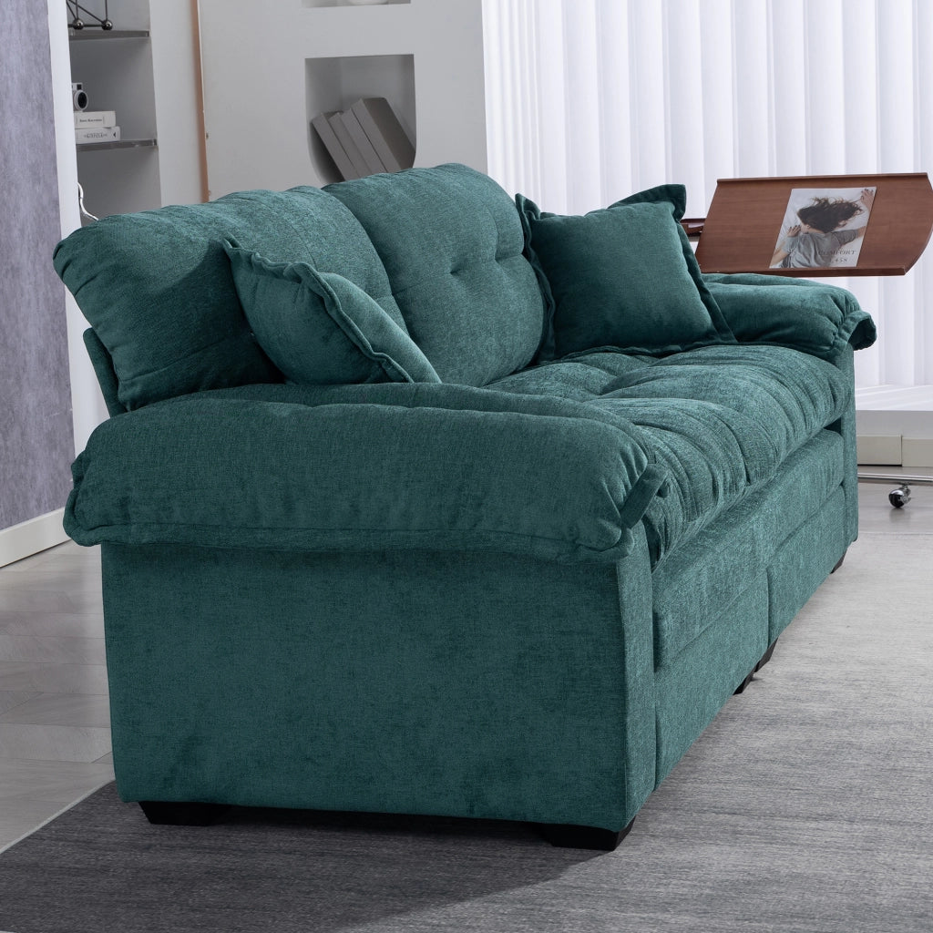 Divano dritto a 2 posti con seduta profonda e cuscino a doppio strato in ciniglia verde 214 × 89 × 93 cm