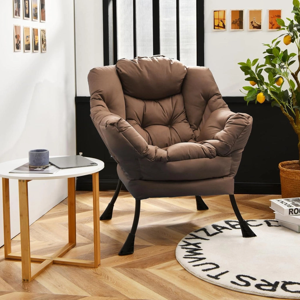 Poltrona da salotto scandinava, divano Relax confortevole, bracciolo, tasca laterale, 4 piedi in acciaio, sedia relax per soggiorno, ufficio, camera da letto, 75 x 81 x 94,5 cm, grigio (caffè)