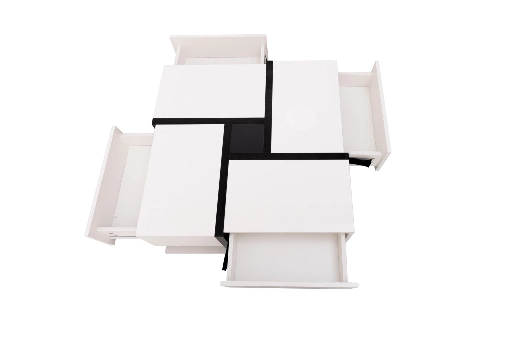 TAVOLINO DA SALOTTO Quadrato 78x78x36 cm Bianco Lucido con 4 Cassetti