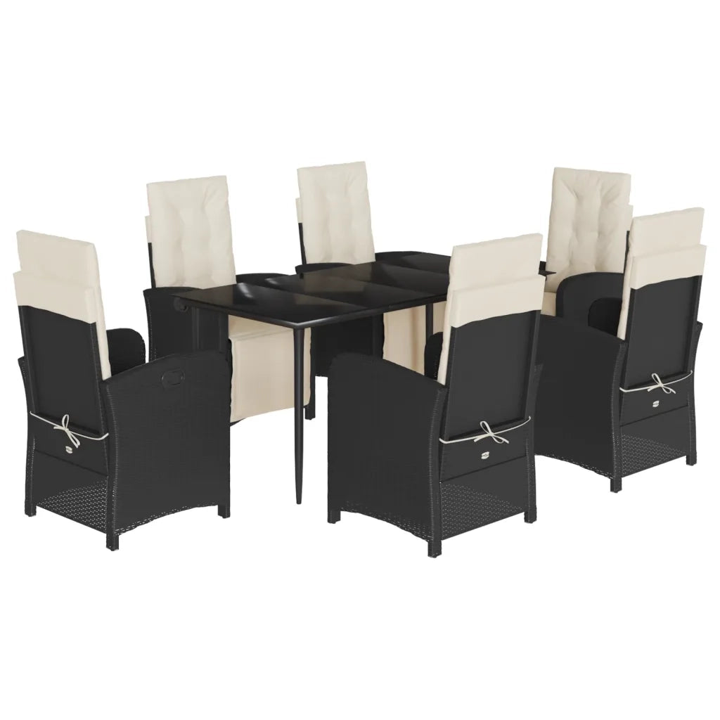 Set da Pranzo da Giardino 7 pz Nero con Cuscini in Polyrattan