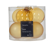 Box Da 6 Palline Di Natale Di Vetro Trasparente Lucida Colore Oro Chiaro 6Cm