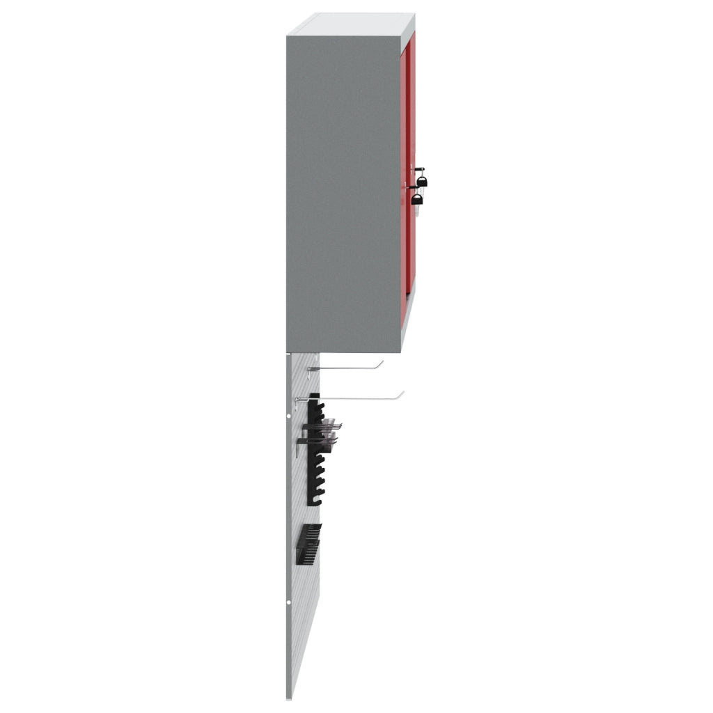 Set da Muro con Mobile per Attrezzi e Pannello Utensili a 3 Pezzi  Rosso Metallico