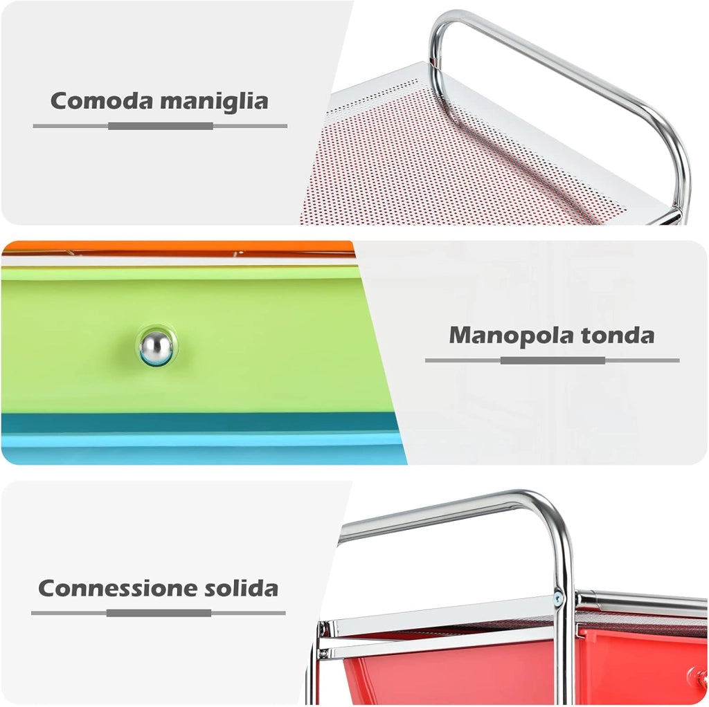Carrello di Stoccaggio con 20 Cassetti, Carrello portaoggetti con 4 Ruote, Carrello Multiuso per Scuola Ufficio Cucina, 64 x 39 x 88 cm (Colorato)