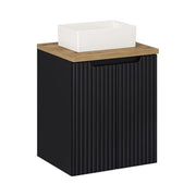 Set VANO 50cm: mobile sottolavabo con ante + piano per lavabo effetto rovere chiaro + lavabo da appoggio rettangolare bianco