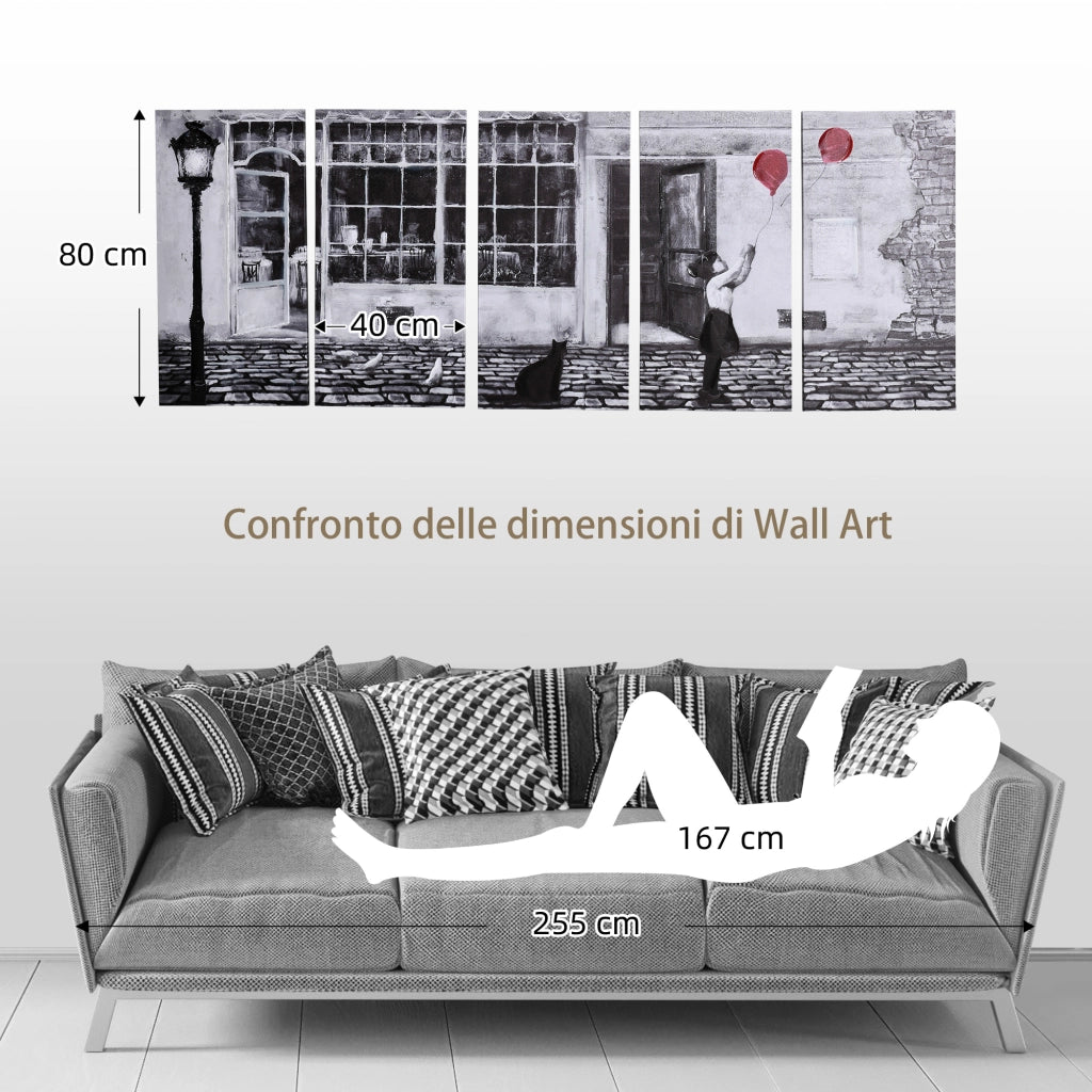 Quadro su Tela Bambina 5 Pezzi ¨C zephmum ¨C Nero Bianco Rosso 80x40cm