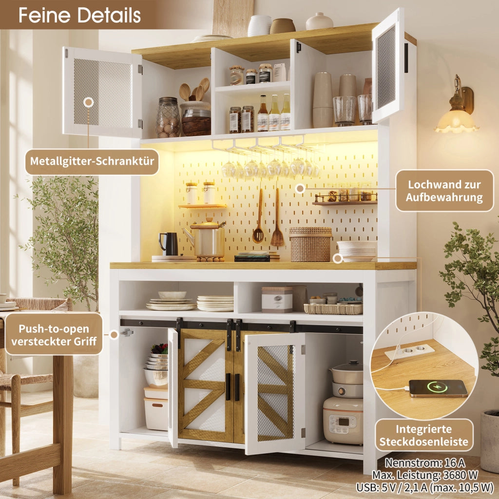 Mobile dispensa alta con LED, presa USB e 4 modalità di apertura, in MDF, bianco, 120 × 40 × 174.5 cm