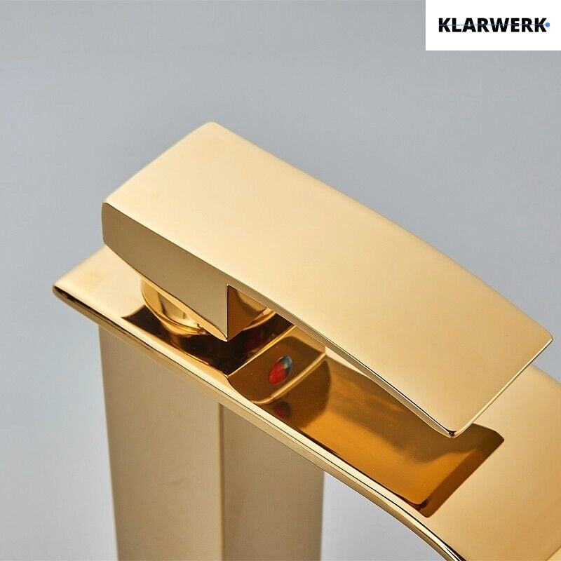 ROSA | Rubinetto da bagno a cascata Premium oro lucido  per lavabo in acciaio inox per catering | Miscelatore lavabo quadrato con rubinetto di design