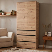 Armadio Camera da Letto Vimercatii, Guardaroba 2 Ante Appendiabiti, 93x211h cm Marrone Rovere Nodi