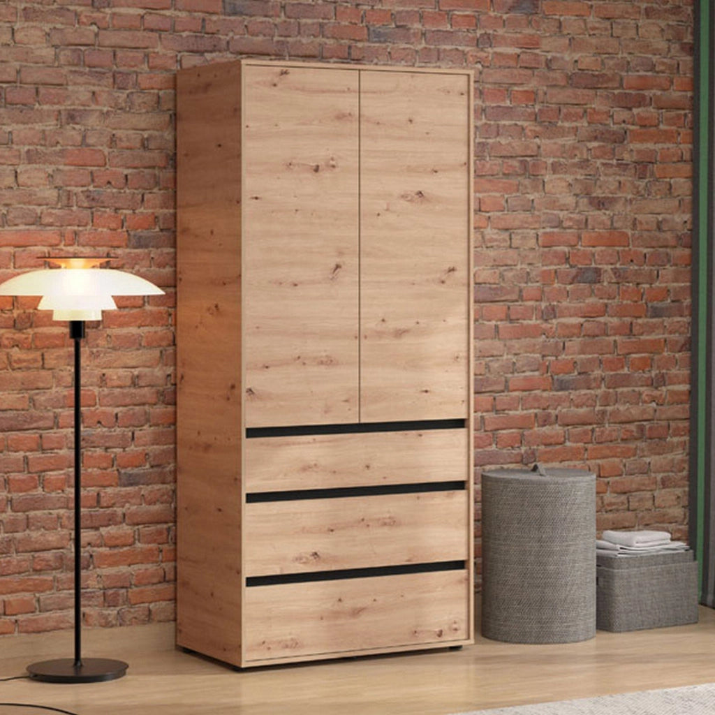 Armadio Camera da Letto Vimercatii, Guardaroba 2 Ante Appendiabiti, 93x211h cm Marrone Rovere Nodi
