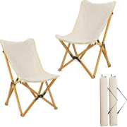 Set di 2 sedie a sdraio, sedia da giardino con tasca laterale, sedia pieghevole in bambù, con borsa per il trasporto, sedia da spiaggia fino a 150 kg, per campeggio, pesca (beige)