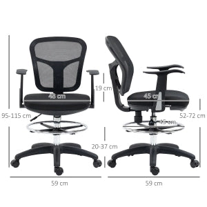 SEDIA Ufficio Ergonomica con Braccioli e Poggiapiedi, 59x59x95-115 cm, Nero