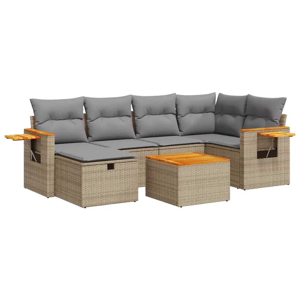 Set Divani da Giardino 7 pz con Cuscini Beige in Polyrattan 3325979
