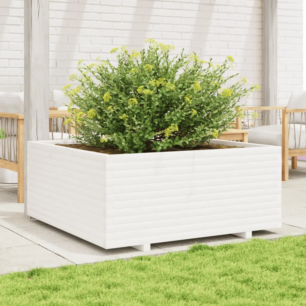 Fioriera da Giardino-Vaso da Esterno Bianca 110x110x49,5 cm Legno Massello Pino