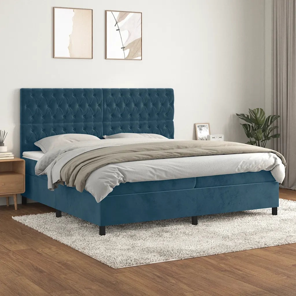 Giroletto a Molle con Materasso Blu Scuro 200x200 cm in Vellutocod mxl 75870