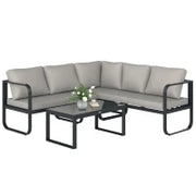 Set da Esterno 3 Pezzi con Divano 3 Posti Convertibile, Divano 2 Posti e Tavolino da Esterno, Grigio e Nero