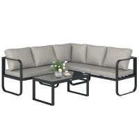 Set da Esterno 3 Pezzi con Divano 3 Posti Convertibile, Divano 2 Posti e Tavolino da Esterno, Grigio e Nero