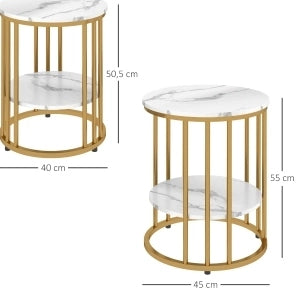 Set di 2 tavolini rotondi con ripiano effetto marmo bianco
