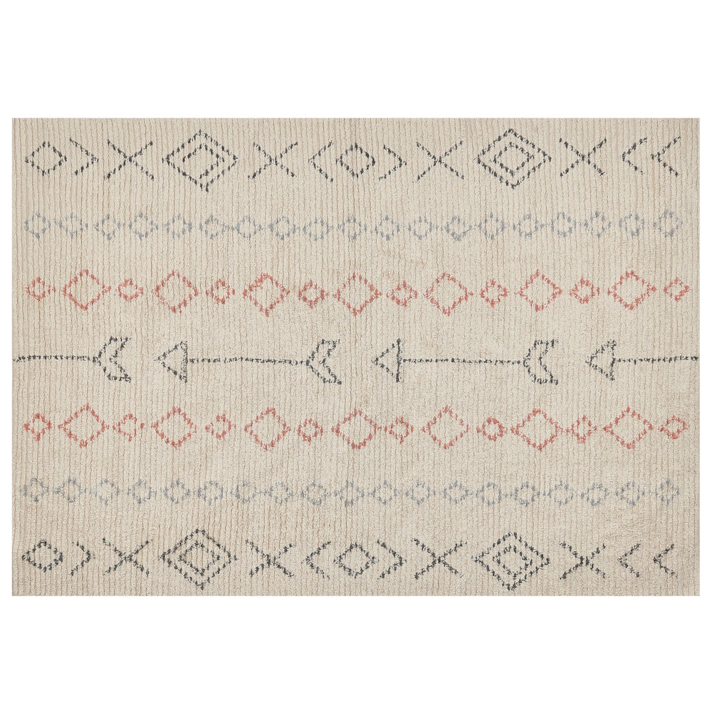 Tappeto in cotone beige 160 x 230 cm minimalista fatto a mano motivo geometrico soggiorno camera da letto