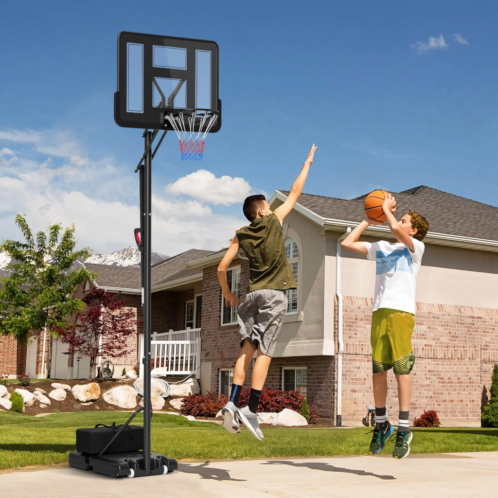 Canestro da basket outdoor regolabile in altezza 235-305 cm con tabellone 110x75 cm e ruote
