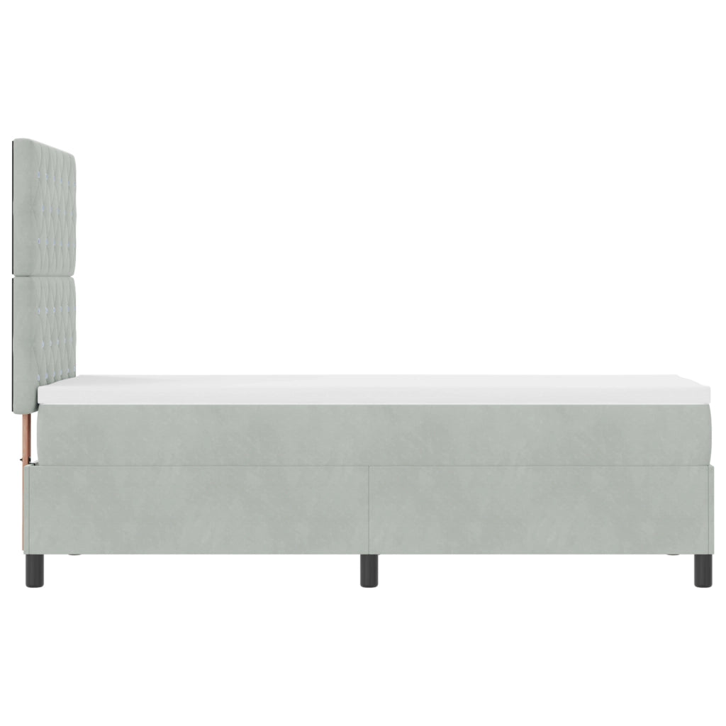 Letto Box Spring con Materasso e Luce LED Grigio Chiaro 80x200 cm Velluto