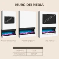 Camino Elettrico da Incasso e Parete 1800W con Fiamme Colorate LED Regolabili, Temperatura fino 40°C, Nero