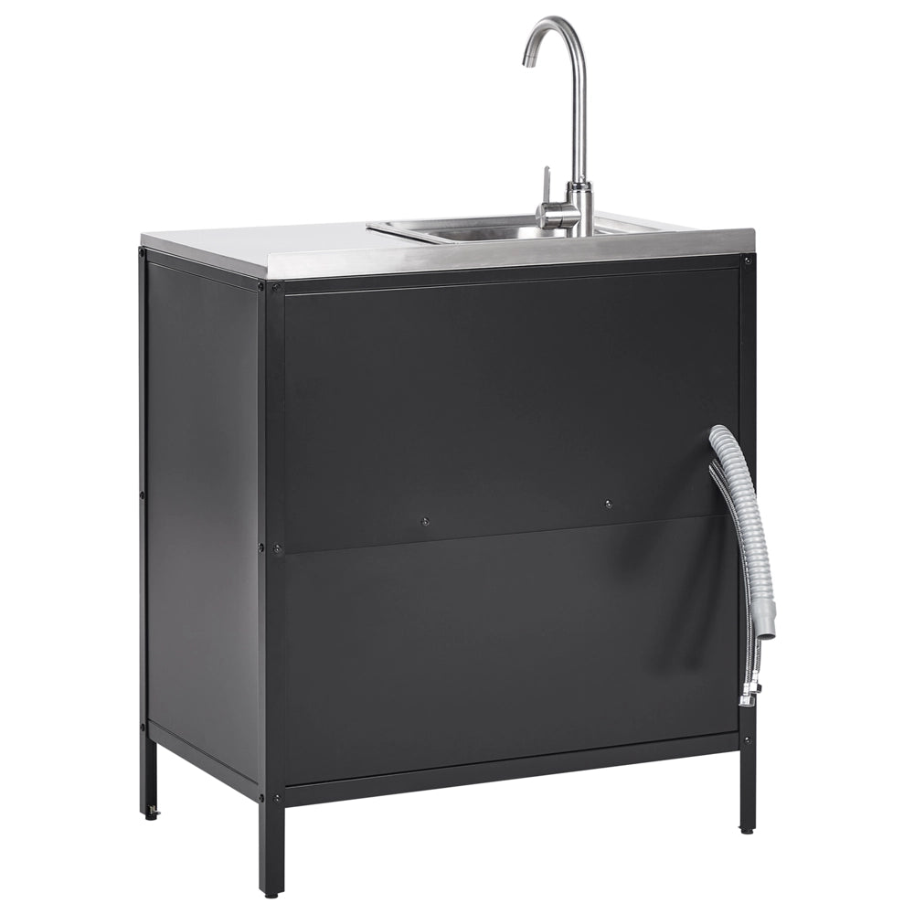 Set di 2 elementi per la cucina all'aperto in acciaio inox nero con vano portaoggetti e  armadietto con lavello cucina da esterno