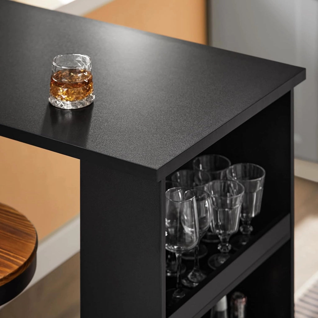 Tavolo Alto da Cucina, Tavolo da Bar Moderno con Ripiani di Stoccaggio, Design Salvaspazio per Cucina Piccola, Soggiorno, Angolo Bar o Studio Nero 112 x 57 x 106 cm FWT17-II-SCH