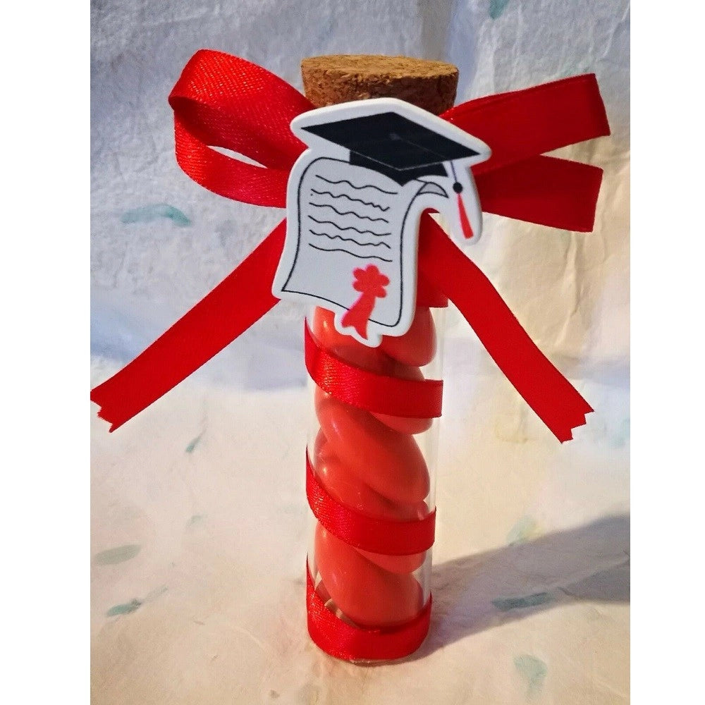 Trade Shop - Bomboniera Laurea Provetta Rossa Rosso Applicazione Legno Tocco -