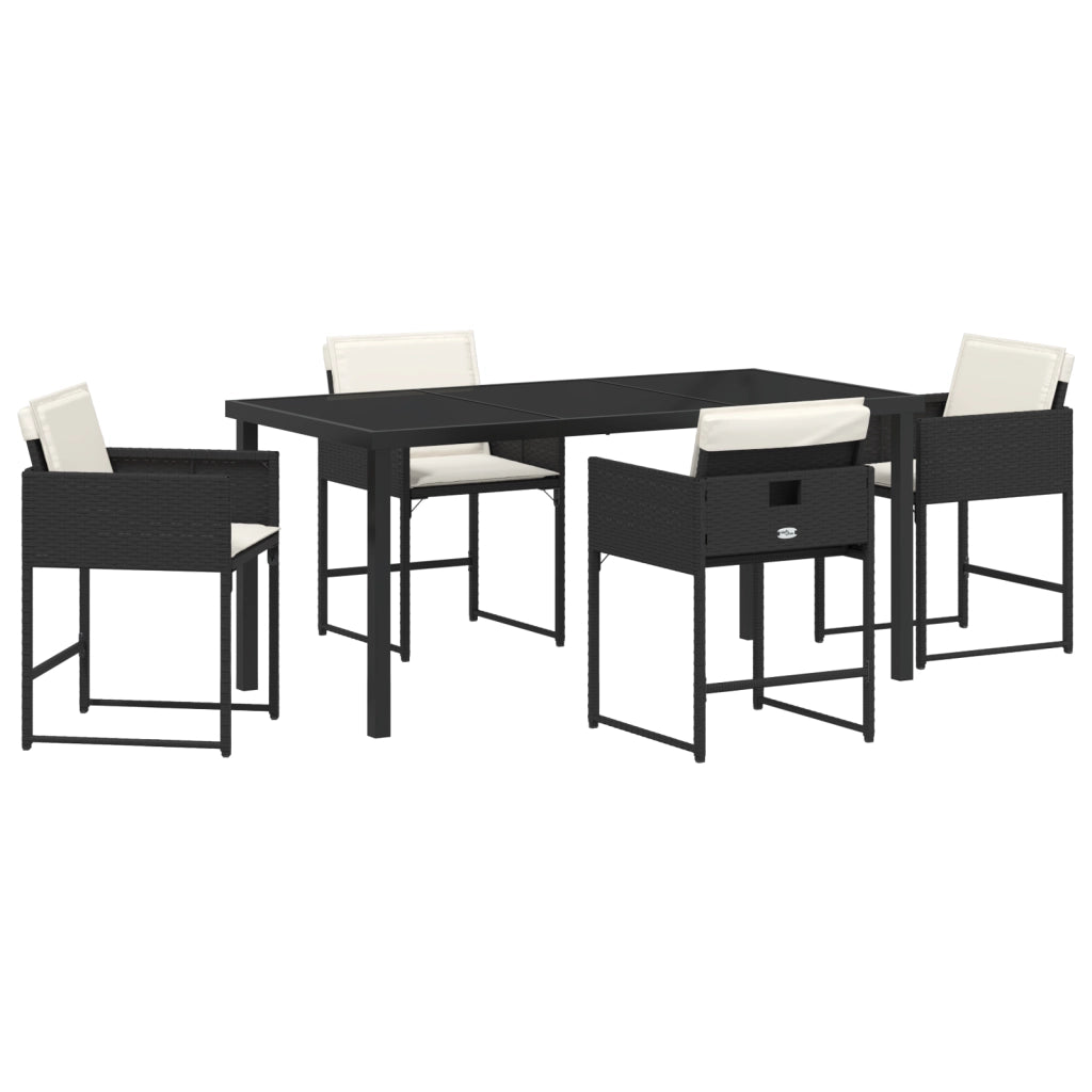 Set da Pranzo da Giardino da 5 Pezzi con Cuscini Nero Rattan PE