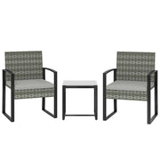 Set bistrot in rattan a 3 pezzi: 2 poltrone da giardino + tavolino da caffè; cuscini rimovibili; grigio chiaro