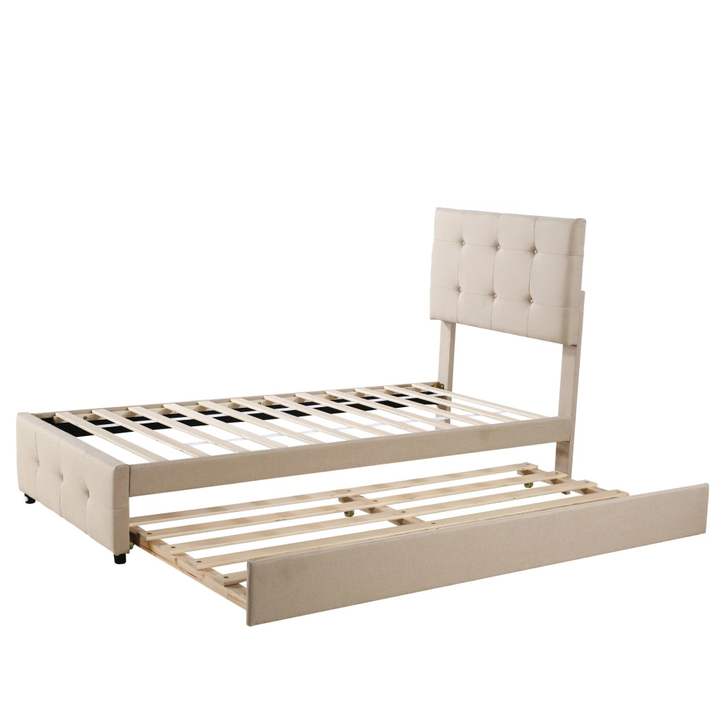DESMIU Letto estraibile letto singolo 90 × 200 cm 2 posti con testiera regolabile, senza materasso, beige