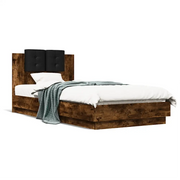 Letto singolo | Letto per adulti | Giroletto con Testiera Rovere Fumo 90x200 cm Legno Multistrato