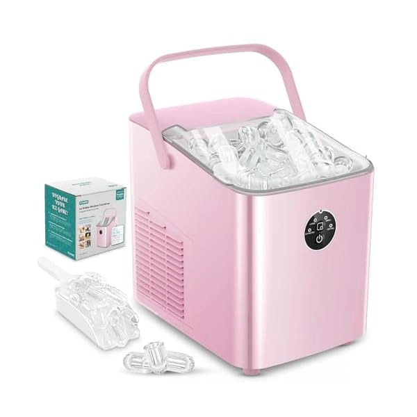 FOHERE Ice Maker with Handle, 14 kg, 2 Sizes, Self-Cleaning