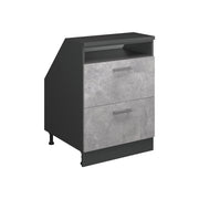 Mobile cucina sottotetto R-Line Calcestruzzo/Antracite 60 cm con 2 cassetti, carcassa 60 cm profondità Vicco