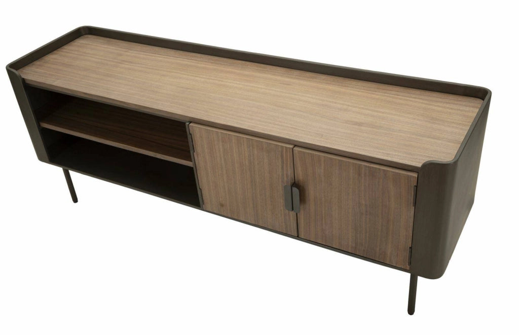 Mobile porta TV Cannon, Credenza da soggiorno, Armadio basso per TV, Base parete attrezzata, 150x42 h58 cm, Grigio e Marrone