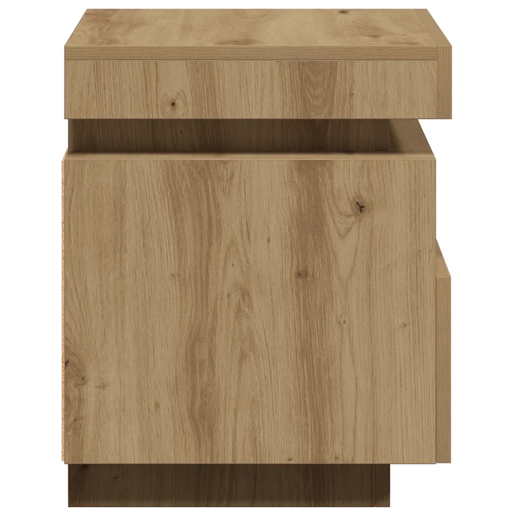 Comodino con pratica illuminazione a LED e vano contenitore 40 x 39 x 48 cm legno di rovere ingegnerizzato realizzato artigianalmente 02_0051160