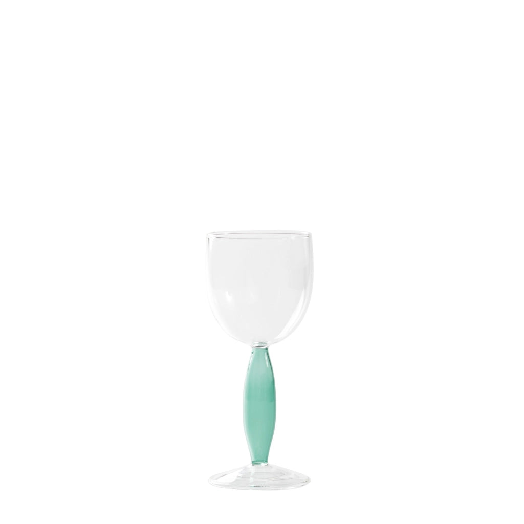 Dorici Set 4 Calici per Vino Bianco in Vetro Borosilicato Soffiato a Mano Trasparente e Verde Lago, Design Artigianale Elegante e Raffinato
