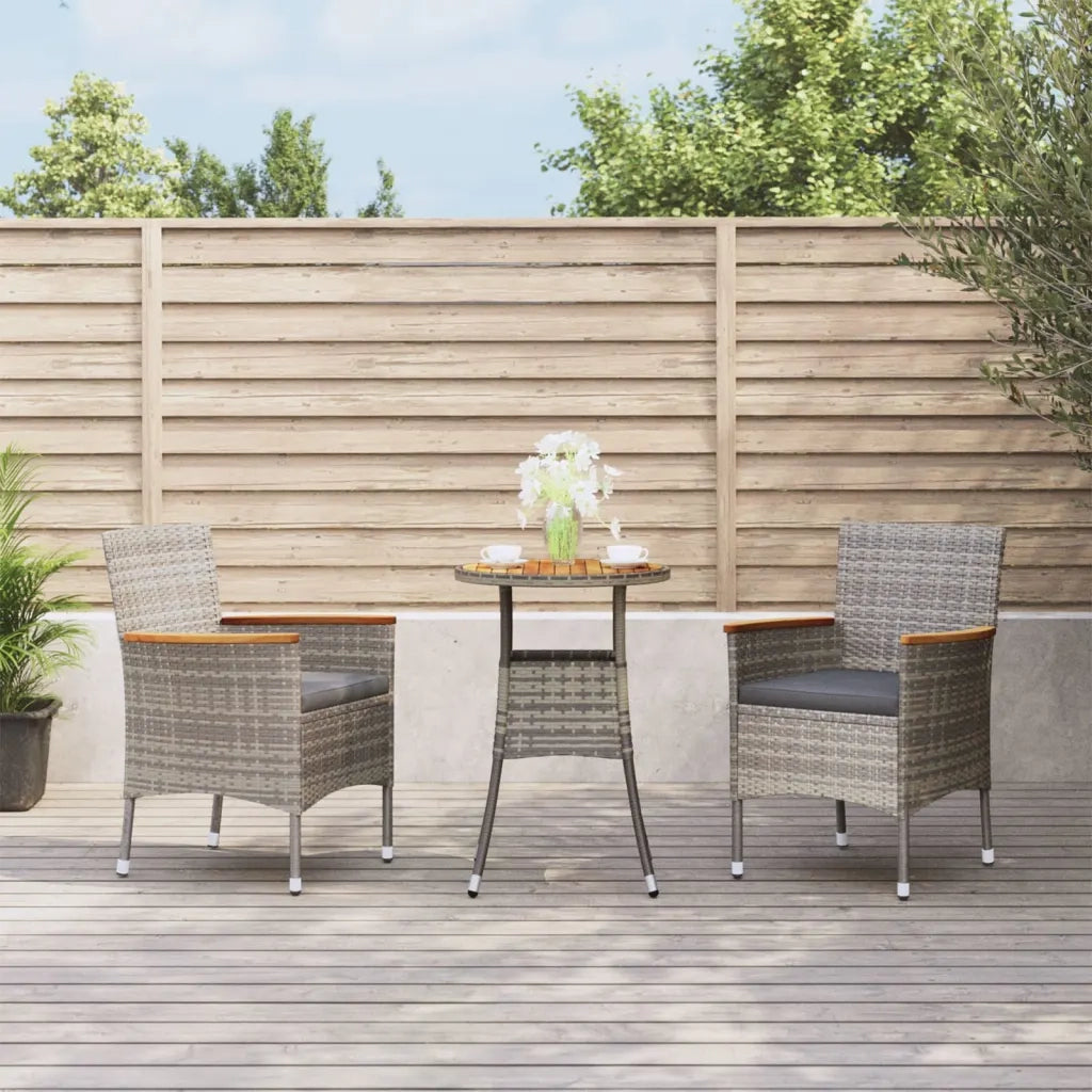 Set Bistrò da Giardino 3 pz con Cuscini in Polyrattan Grigio 3187430