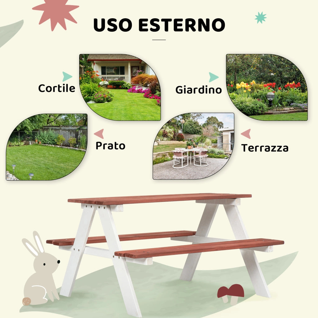 Set Tavolo da Picnic per Bambini 3-8 Anni con Panche in Legno, 89x79x50 cm, Marrone