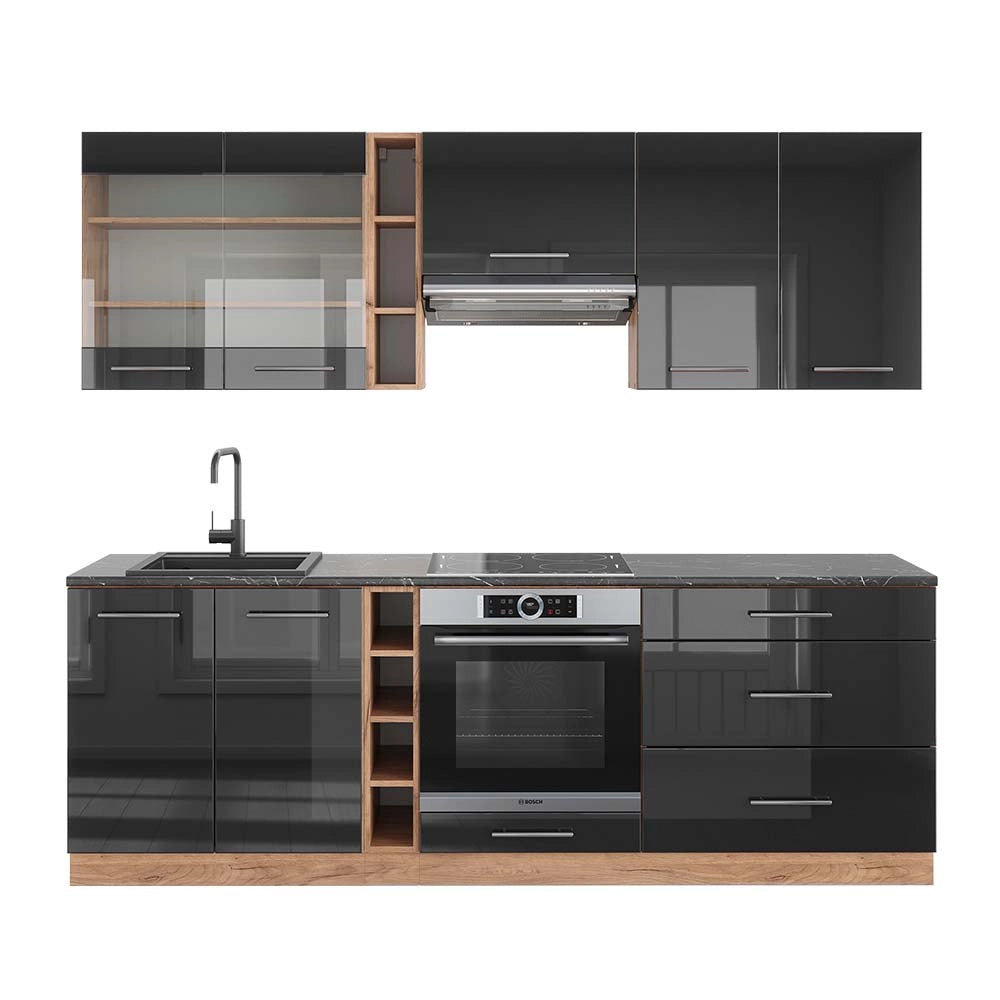 Cucina componibile Fame-Line Antracite lucido/Rovere dorato 235 cm, PL Antracite Vicco