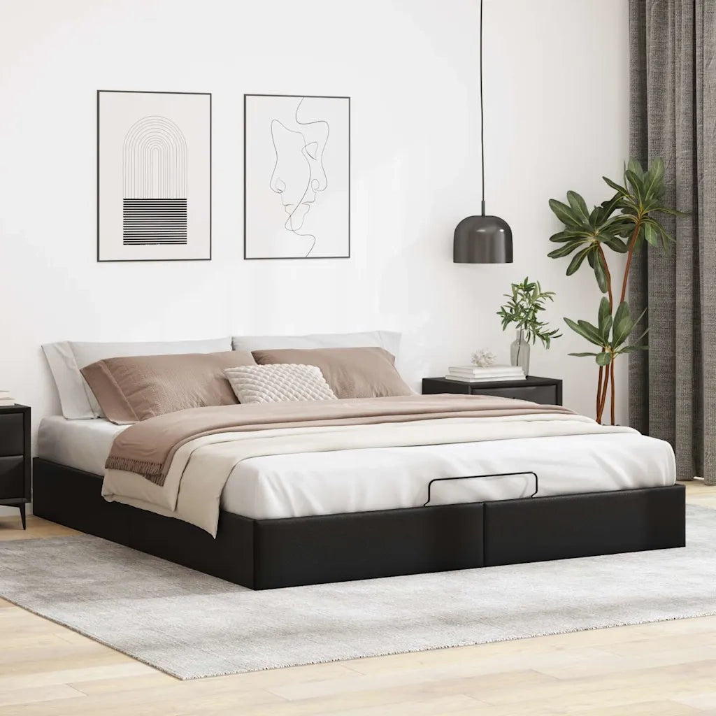 Struttura Letto Pouf senza Materasso Nero 180x200 cm Similpelle 3310814