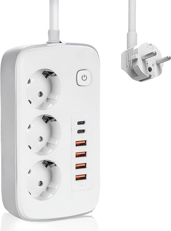 Scatola di alimentazione multipla con USB C 2 m - interruttore - distributore di presa di corrente - 3-fuochi - ufficio - nero.