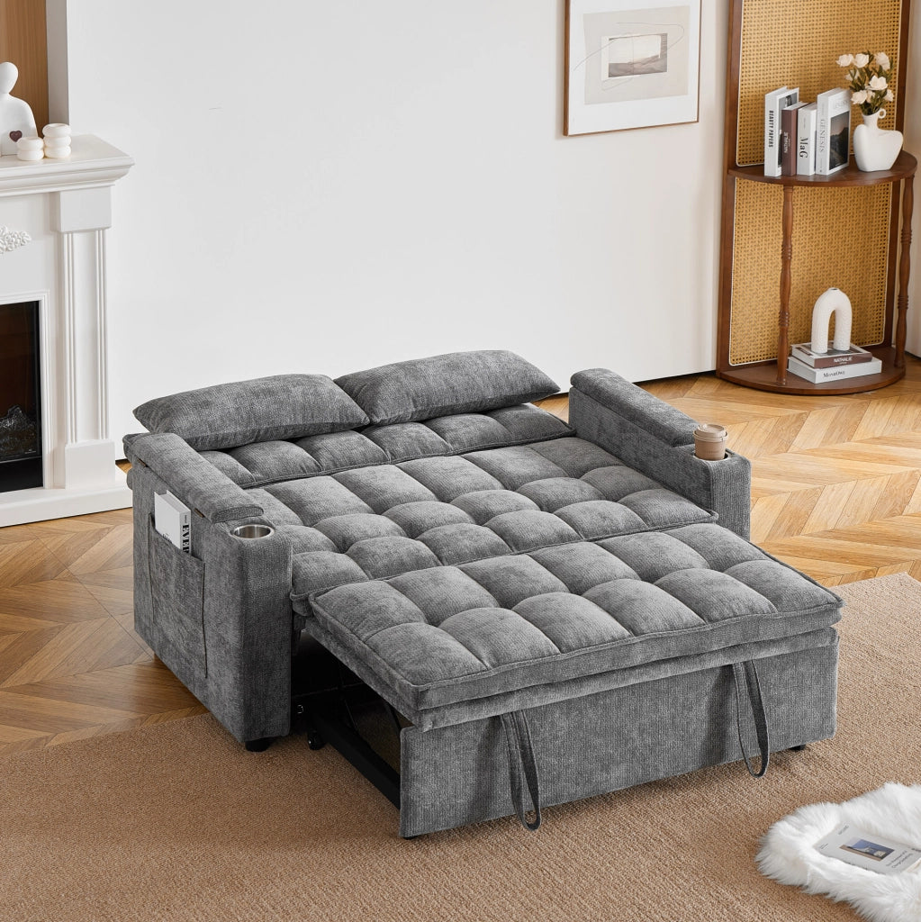 DIVANO Letto 3 in 1 Trasformabile 142 cm Grigio in Chenille