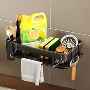 Organizzatore per spazio risparmiato sotto il lavandino - Organizzatore da appendere per la cucina con contenitore autoadesivo per detersivo, spazzola per piatti e ripiano per asciugamani da cucina