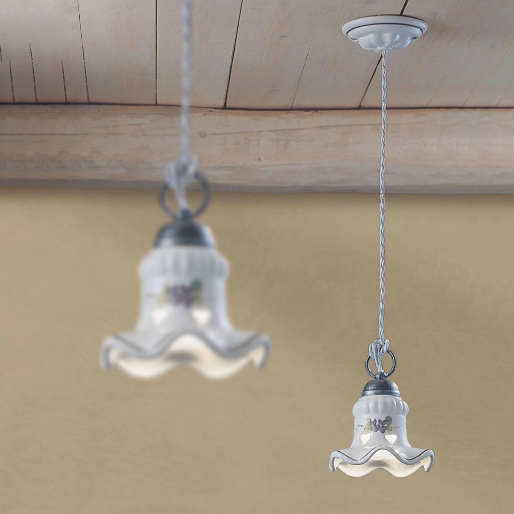 Lampadario Classico Chieti Metallo E Ceramica Nero Sfumato Argento 1 Luce E14