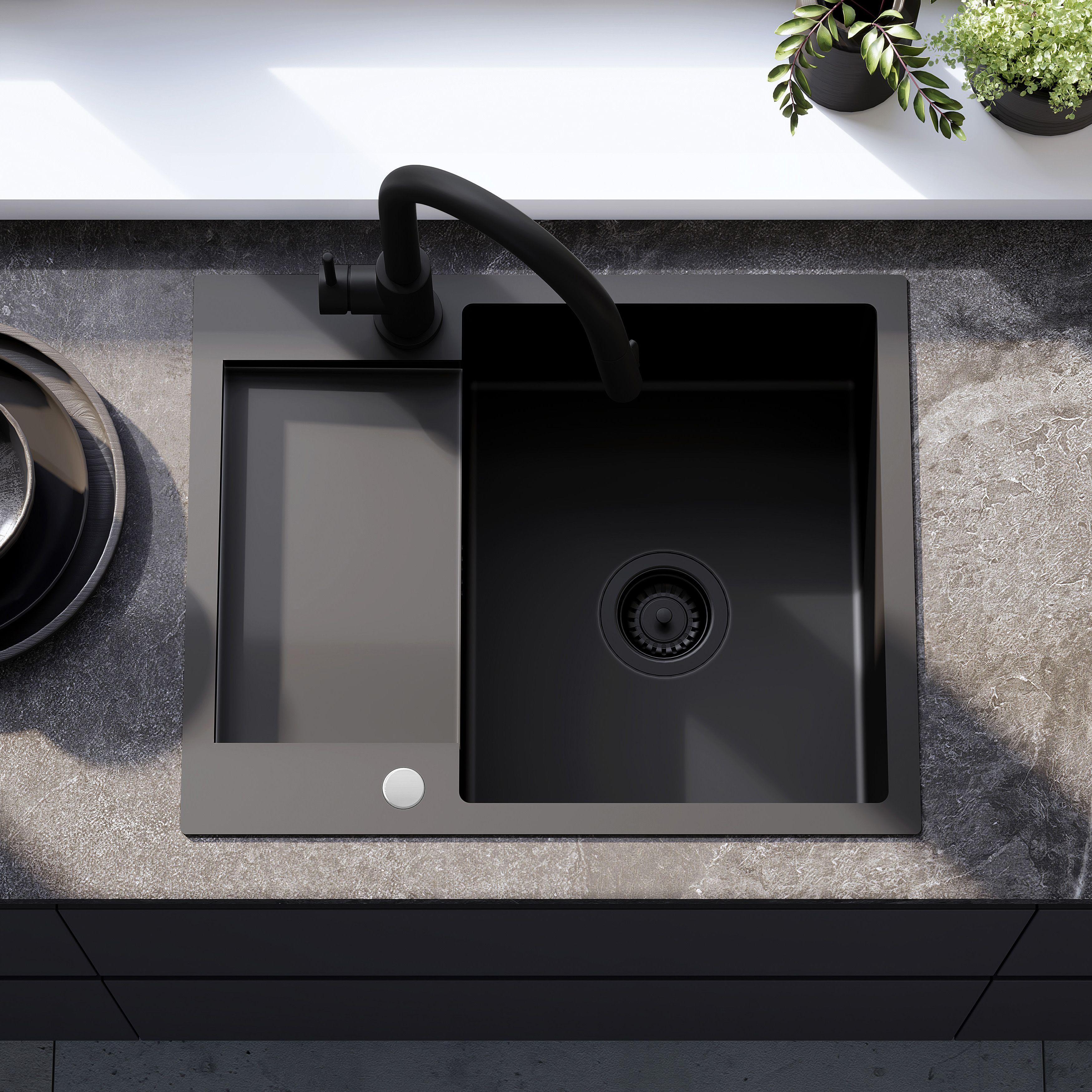 Lavello In Acciaio Paul Black con rubinetto da cucina