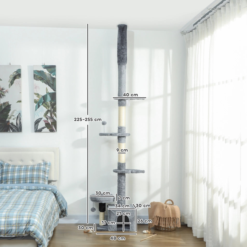 Albero tiragraffi per gatti a piattaforme ¨C zephmum ¨C grigio 225-255 cm