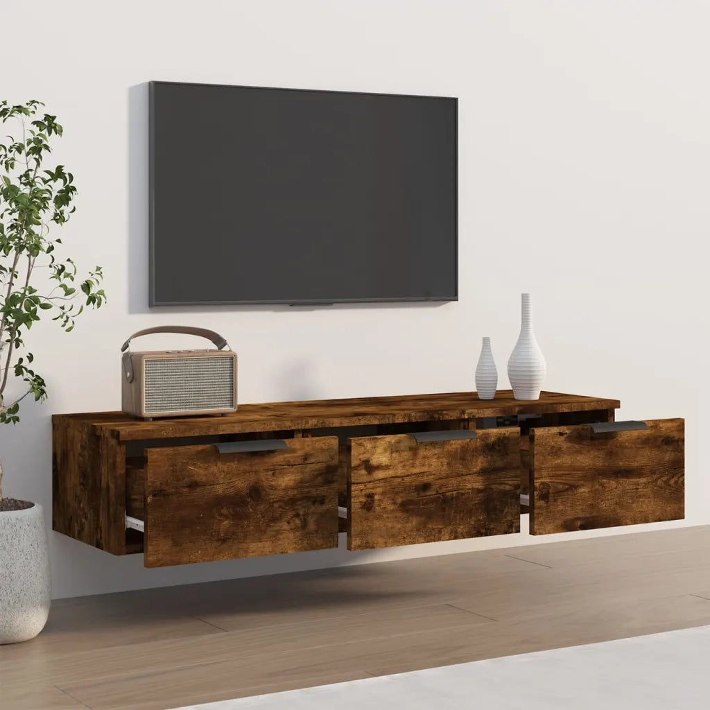 Armadietto a Muro | Mobile a Parete Rovere Fumo 102x30x20 cm in Legno Multistrato
