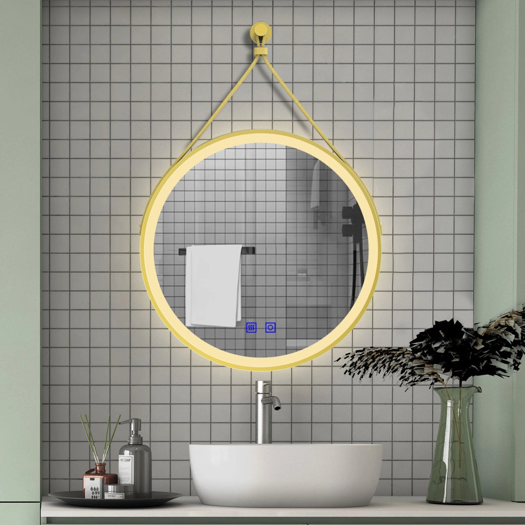 AICA IT Specchio Da Bagno Rotondo Da 60cm con LED, Struttura In Alluminio Oro, Antiappannamento, 3 Temperature Colore