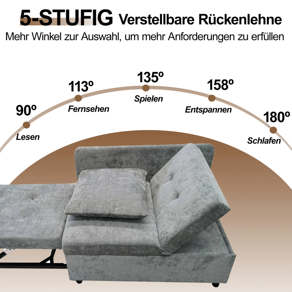 DIVANO LETTO 3 in 1 177x68x65 cm Grigio in tessuto effetto lino